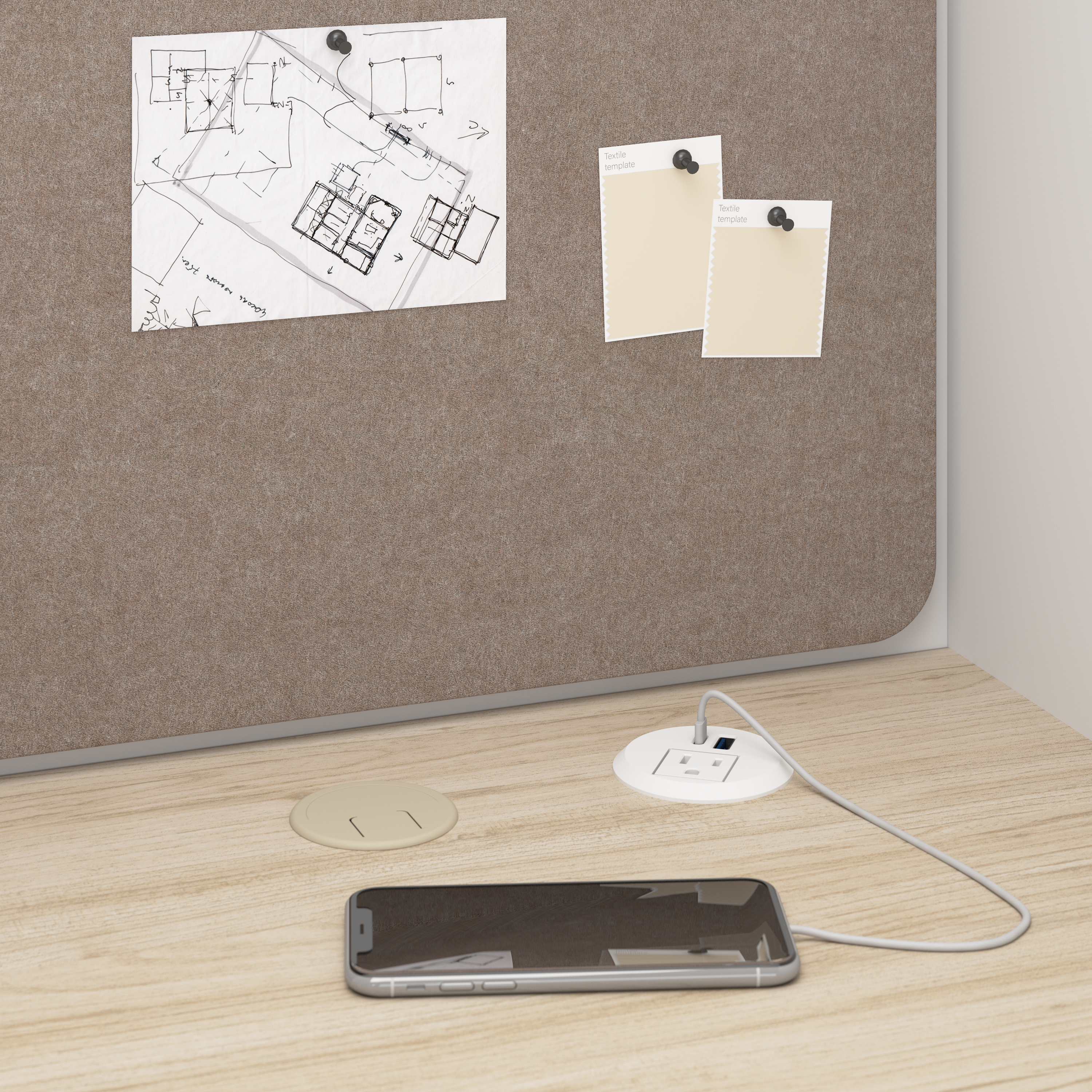 Shop Hustle 48-inch 2 Person Office Cubicles with Locking Storage and Large Tackboards HUS020WHNE 6 #color_white/natural elm
