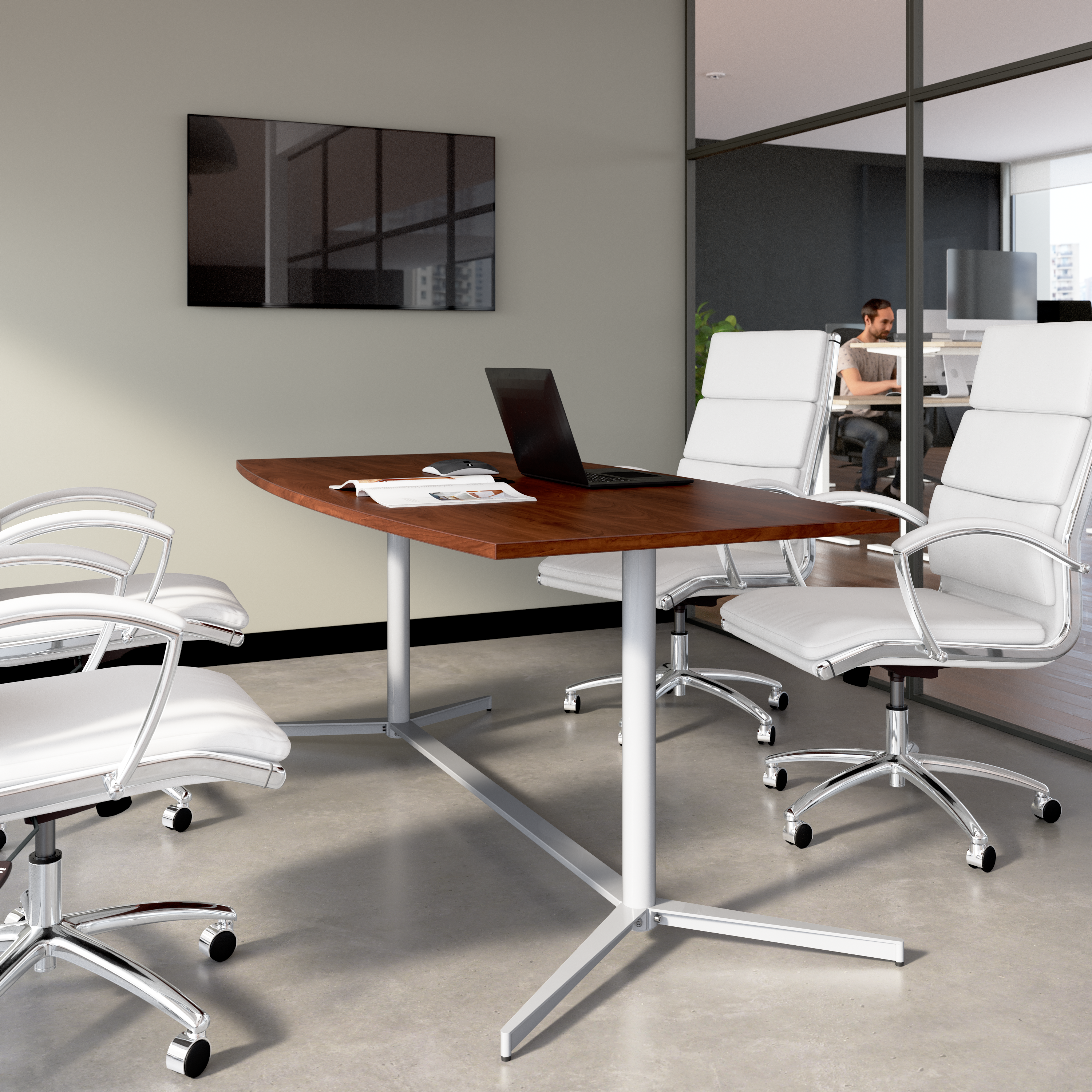 Shop 72-inch Office Conference Table with Metal Base 99TBM72HCSVK 2 #color_hansen cherry/cool gray metallic
