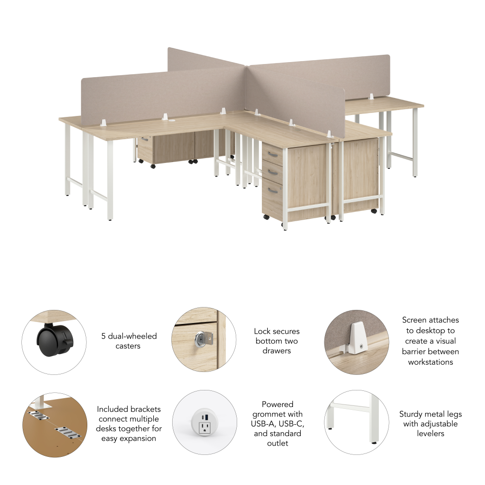 Shop Bush Business Furniture Hustle 4 Person L Shaped Desk with Mobile File Cabinets