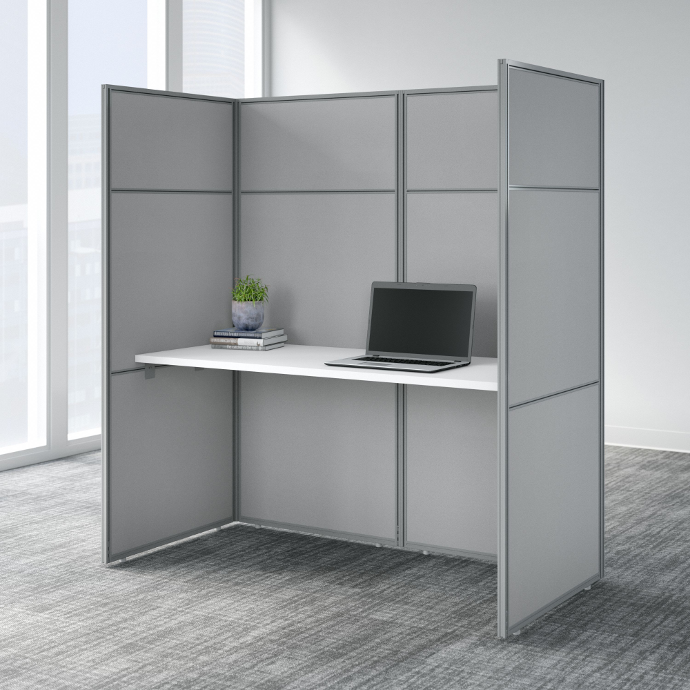 Shop Bush Business Furniture Easy Office 60W Cubicle Desk Workstation with 66H Closed Panels, Image 02, EODH260WH-03K, #color_pure white/silver gray fabric