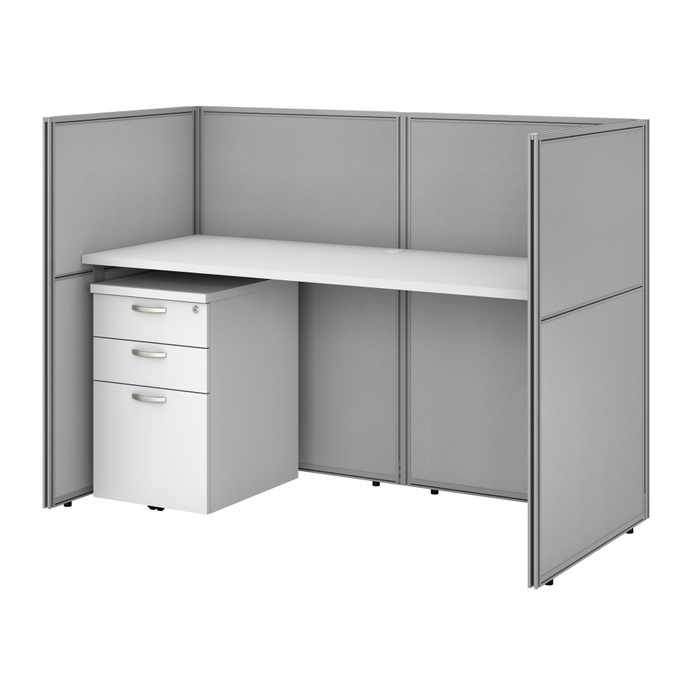 Shop Bush Business Furniture Easy Office 60W Cubicle Desk with File Cabinet and 45H Closed Panels Workstation, Image 01, EOD260SWH-03K, #color_pure white/silver gray