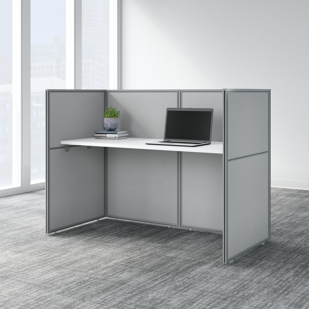 Shop Bush Business Furniture Easy Office 60W Cubicle Desk Workstation with 45H Closed Panels, Image 02, EOD260WH-03K, #color_pure white/silver gray