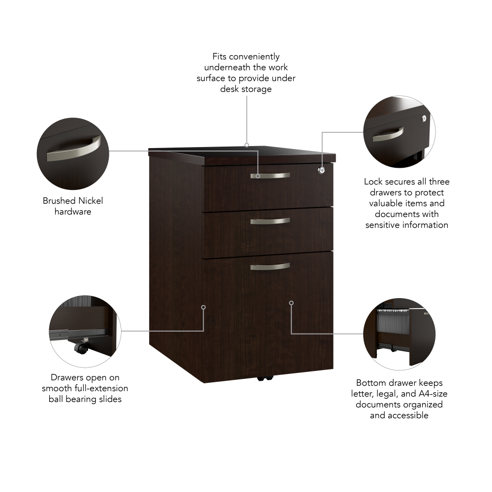 Shop Bush Business Furniture Office in an Hour 3 Drawer Mobile File Cabinet, Image 08, WC36853-03K, #color_mocha cherry