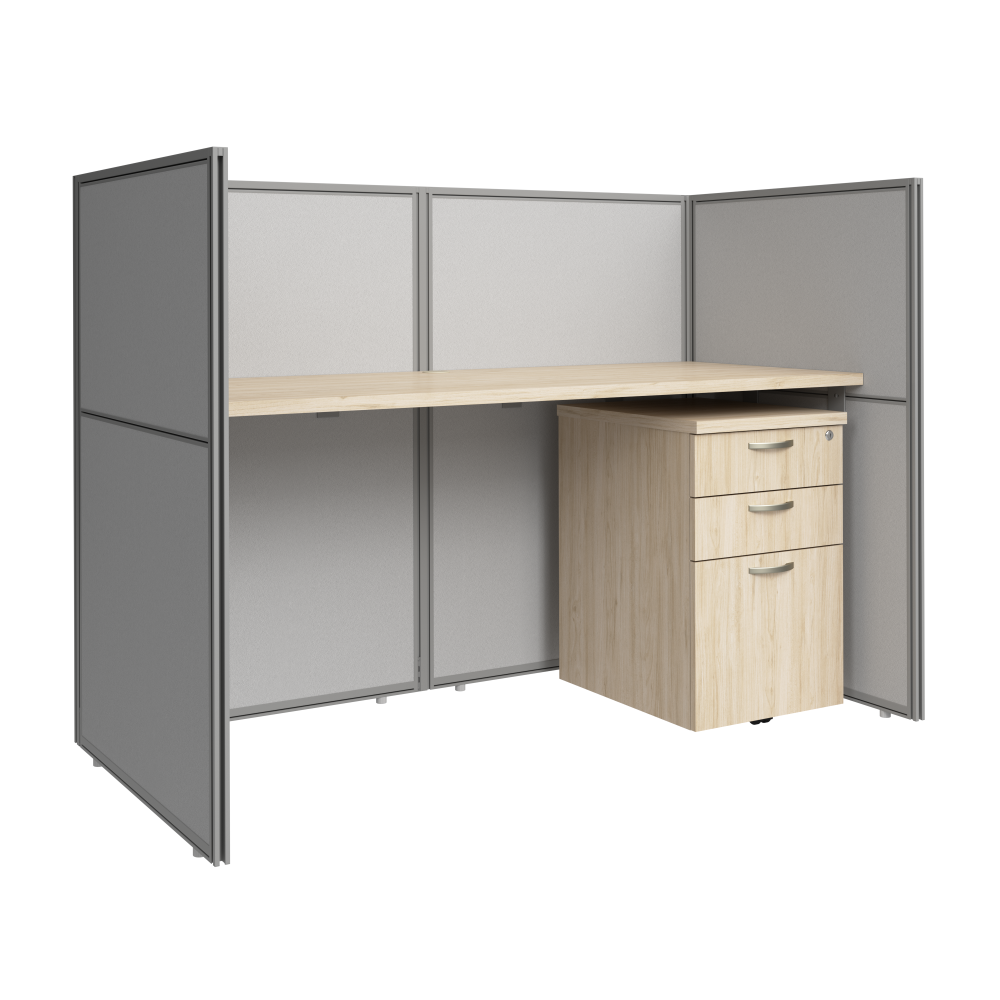 Shop Bush Business Furniture Easy Office 60-inch Cubicle Desk with Drawers and Low Panels, Image 01, EOD260SNE-03K, #color_natural elm/silver gray