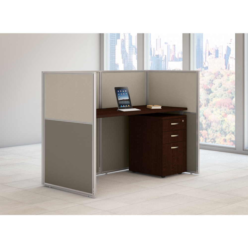Shop Bush Business Furniture Easy Office 60W Cubicle Desk with File Cabinet and 45H Closed Panels Workstation, Image 02, EOD260SMR-03K, #color_mocha cherry