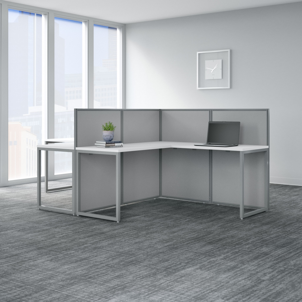 Shop Bush Business Furniture Easy Office 60W 2 Person L Shaped Cubicle Desk Workstation with 45H Panels, Image 02, EOD560WH-03K, #color_pure white/silver gray