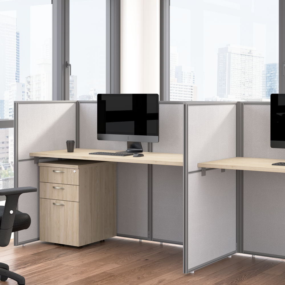 Shop Bush Business Furniture Easy Office 60-inch Cubicle Desk with Drawers and Low Panels, Image 02, EOD260SNE-03K, #color_natural elm/silver gray