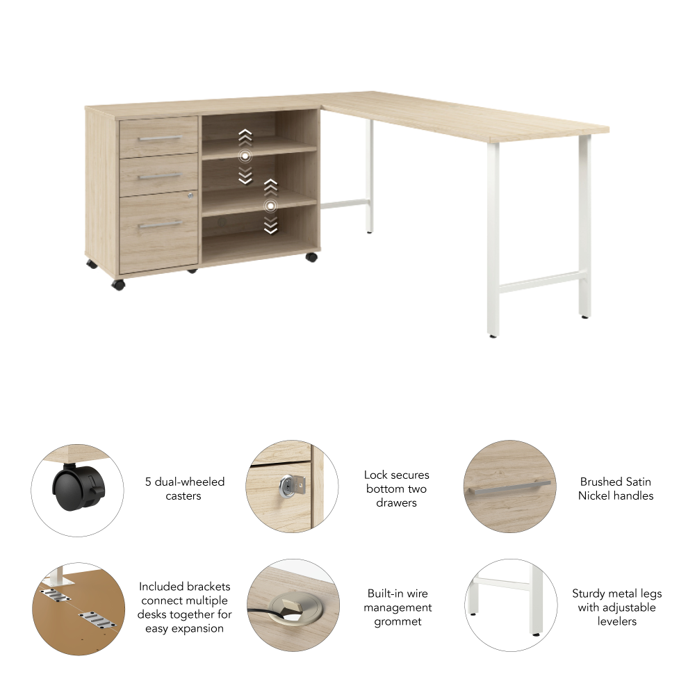 Shop Bush Business Furniture Hustle 72W x 24D Computer Desk and Storage Cabinet with Drawers and Shelves, Image 04, HUS008NE, #color_natural elm