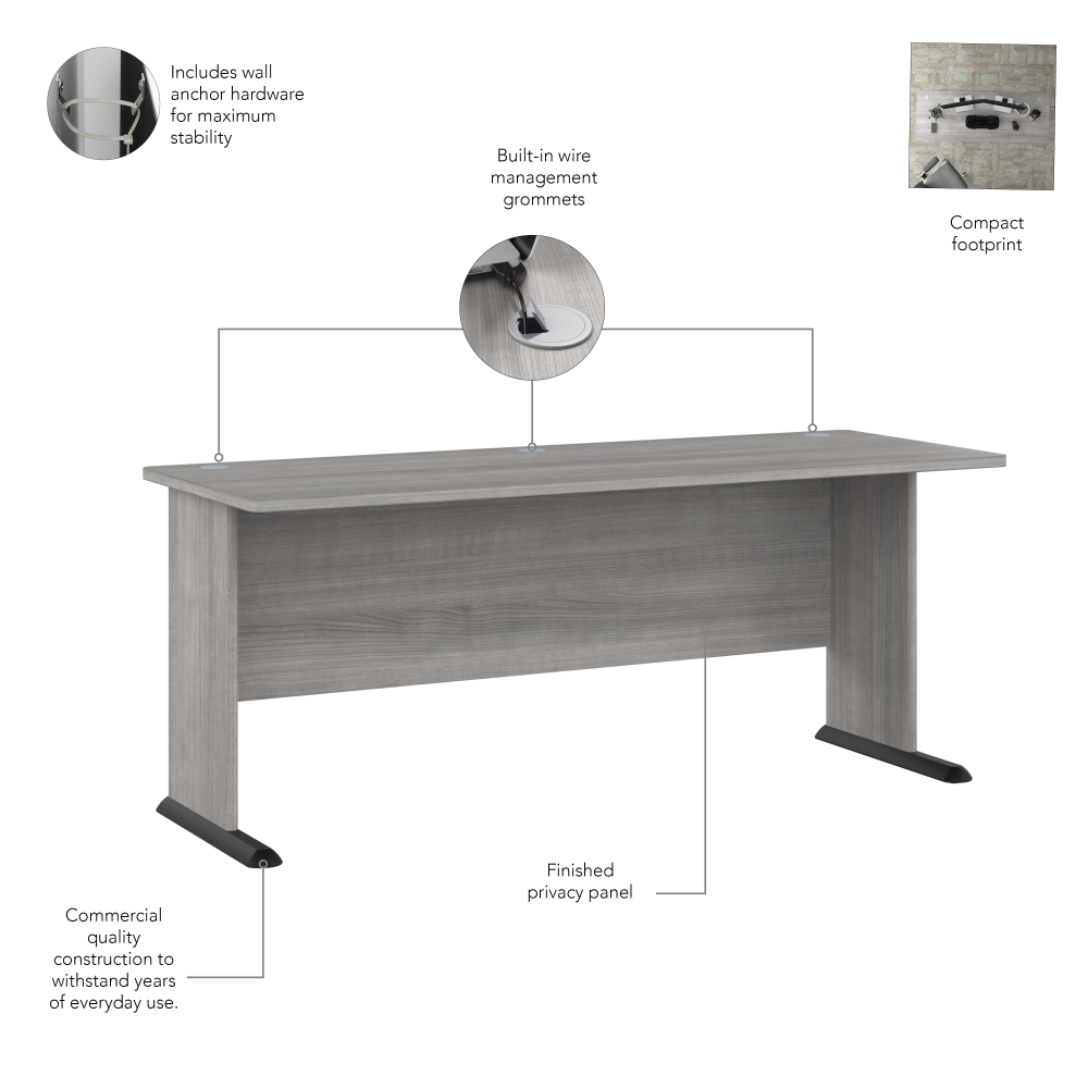 Shop Bush Business Furniture Studio A 72W Computer Desk with 3 Drawer Mobile File Cabinet, Image 06, STA004PGSU, #color_platinum gray