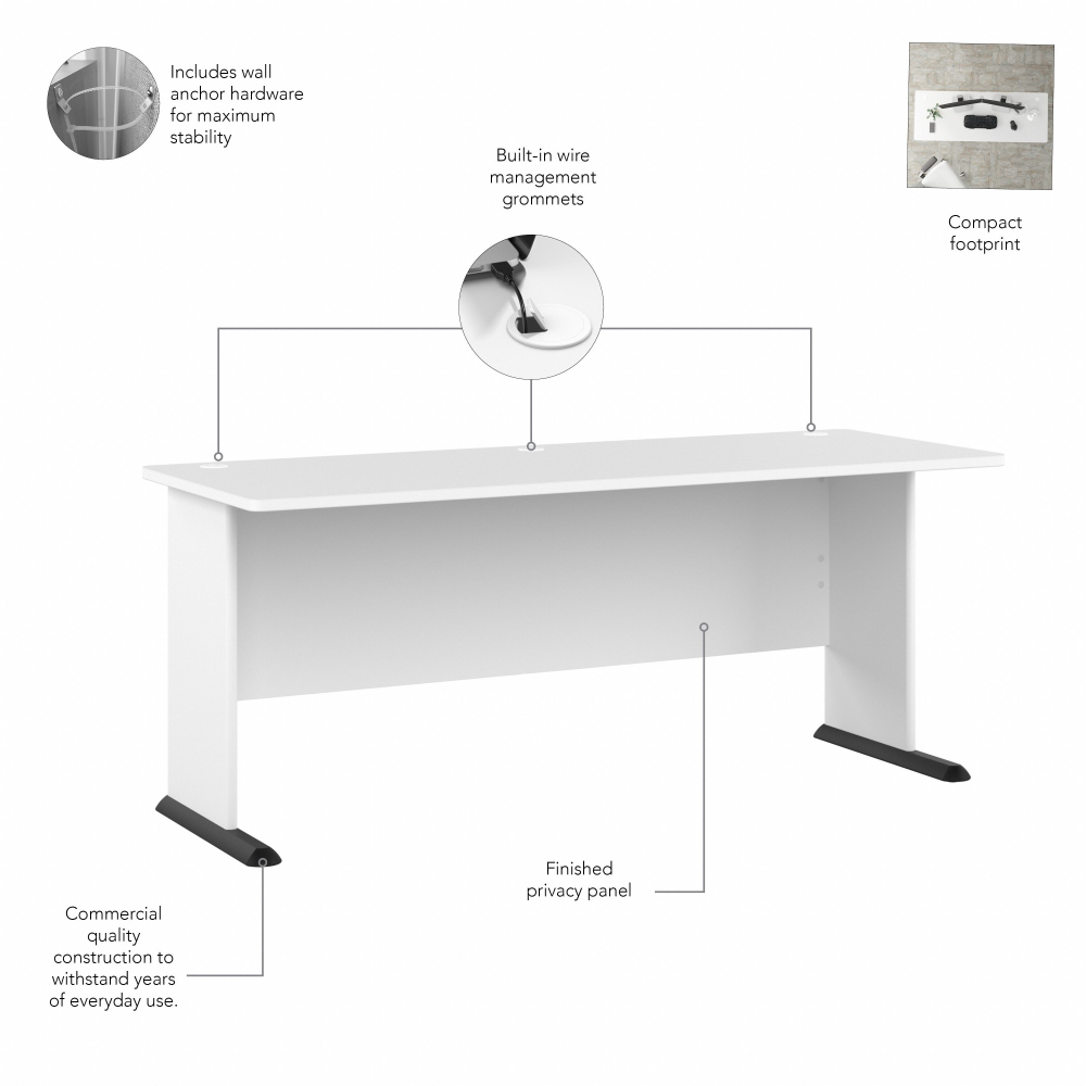 Shop Bush Business Furniture Studio A 72W Computer Desk with 3 Drawer Mobile File Cabinet, Image 06, STA004WHSU, #color_white