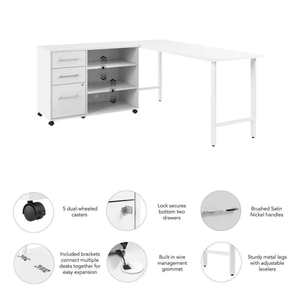 Shop Bush Business Furniture Hustle 72W x 24D Computer Desk and Storage Cabinet with Drawers and Shelves, Image 04, HUS008WH, #color_white