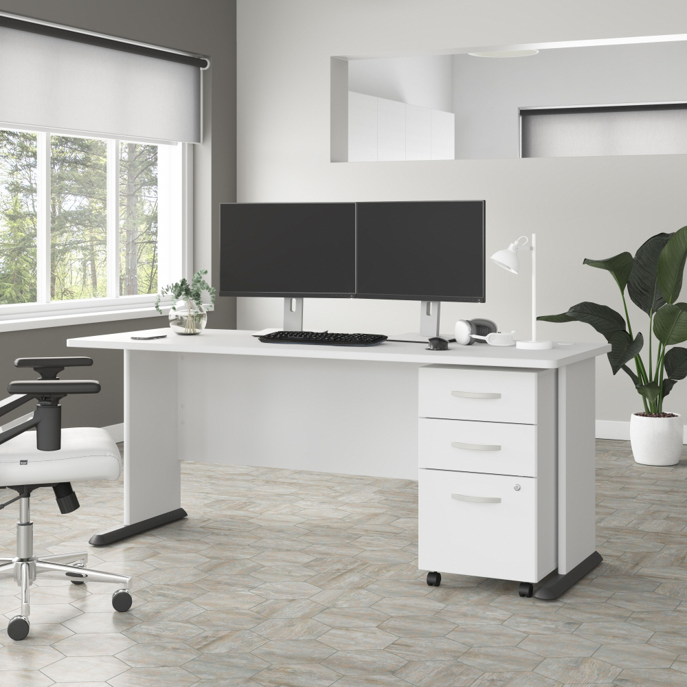 Shop Bush Business Furniture Studio A 72W Computer Desk with 3 Drawer Mobile File Cabinet, Image 02, STA004WHSU, #color_white