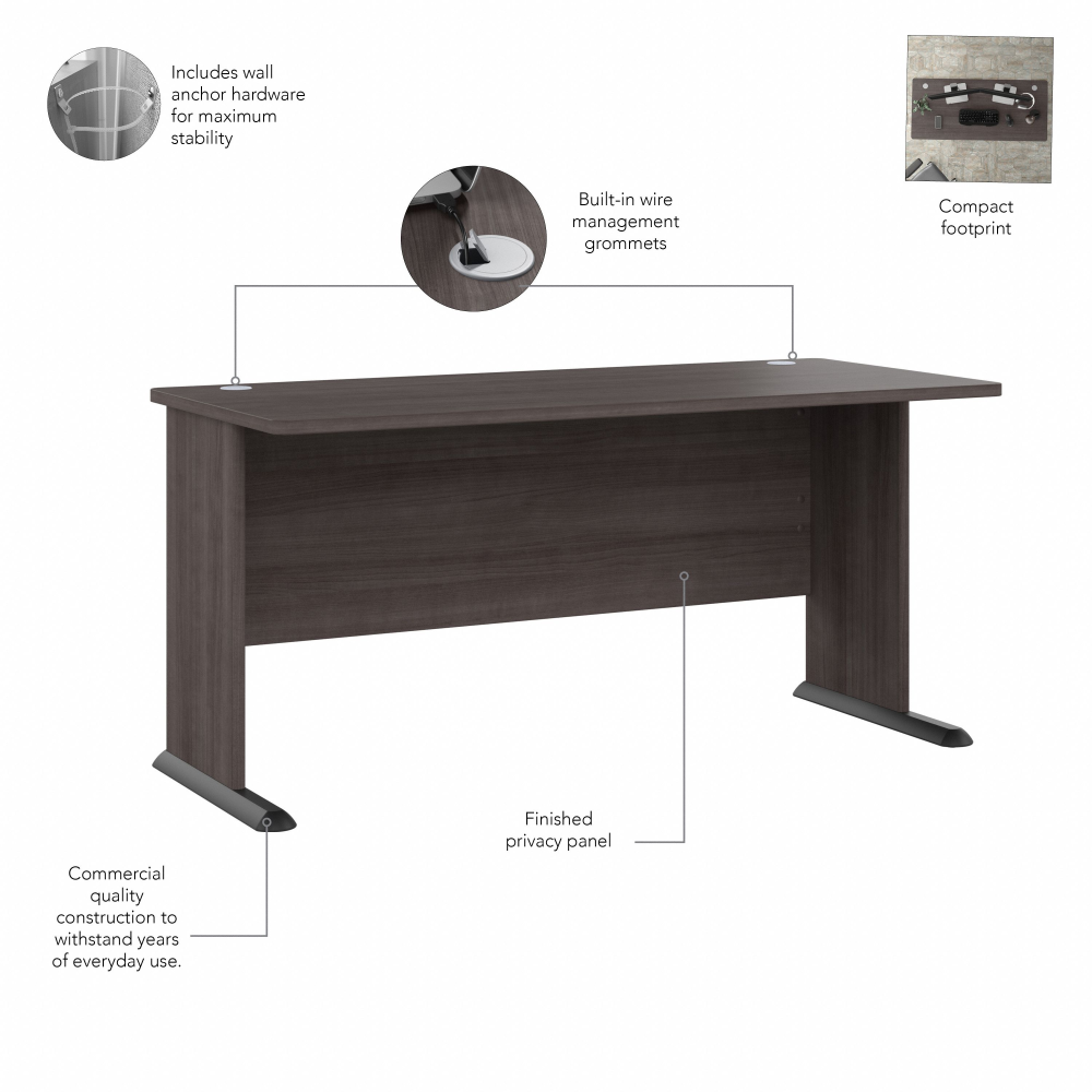 Shop Bush Business Furniture Studio A 60W Computer Desk with 3 Drawer Mobile File Cabinet, Image 06, STA002SGSU, #color_storm gray