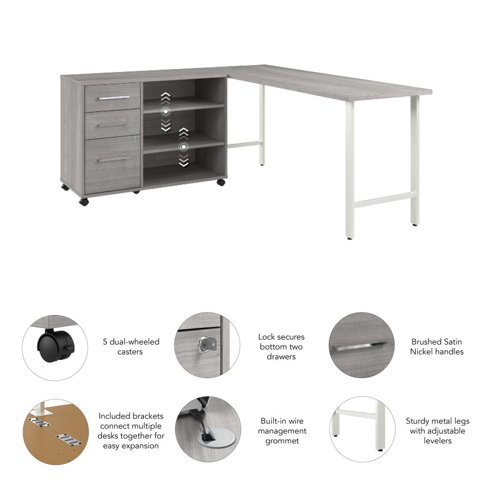 Shop Bush Business Furniture Hustle 72W x 24D Computer Desk and Storage Cabinet with Drawers and Shelves, Image 04, HUS008PG, #color_platinum gray