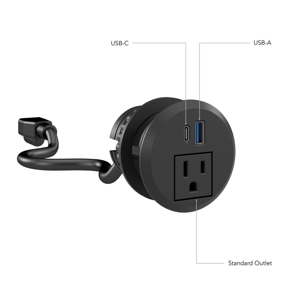 Shop Bush Business Furniture 2-inch Desktop Power Grommet with AC Outlet and USB-A/USB-C Ports, Image 04, AC99898BL-03, #color_black