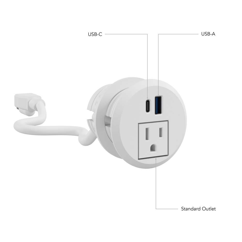 Shop Bush Business Furniture 2-inch Desktop Power Grommet with AC Outlet and USB-A/USB-C Ports, Image 04, AC99898WH-03, #color_white