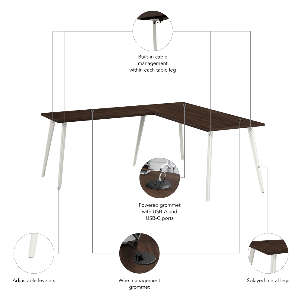 Shop Bush Business Furniture Vista 72W x 30D L Shaped Desk with Splayed Metal Legs, Image 06, VST003BW, #color_black walnut