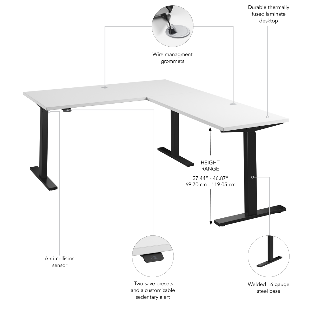 Shop Bush Business Furniture Move 60 Series 60W Height Adjustable L Shaped Standing Desk, Image 06, M6SL6078WHBK, #color_white/black powder coat
