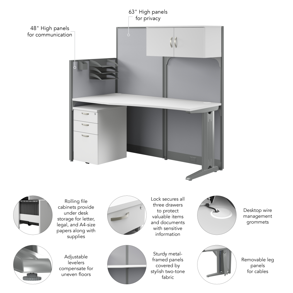 Shop Bush Business Furniture Office in an Hour 65W Straight Cubicle Desk with Storage, Drawers, and Organizers, Image 08, WC36192-03STGK, #color_pure white