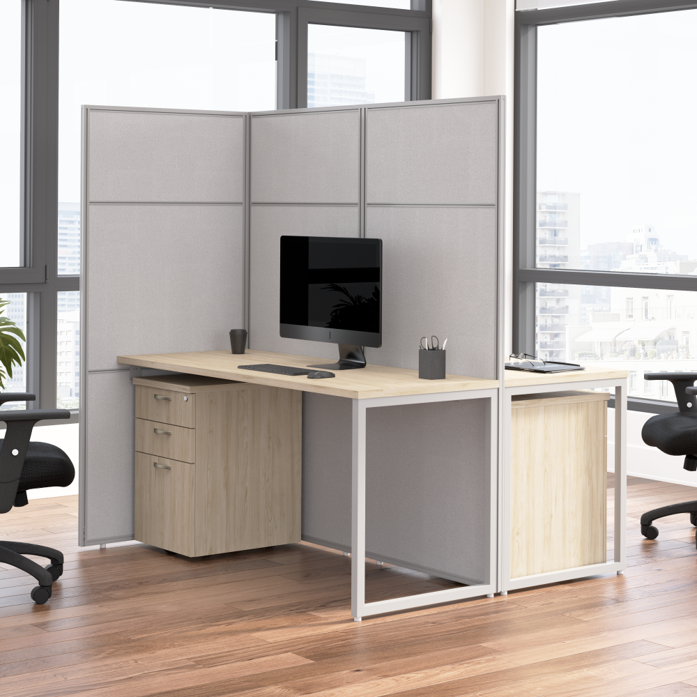 Shop Bush Business Furniture Easy Office 60-inch 2 Person Cubicle Desk with Drawers and Tall Panels, Image 02, EODH46SNE-03K, #color_natural elm/silver gray fabric