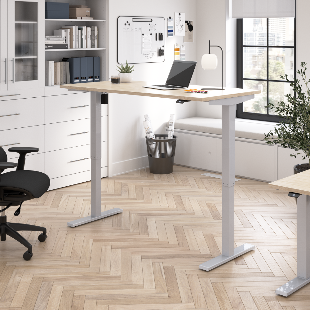 Shop Bush Business Furniture Move 40 Series 60W x 30D Electric Height Adjustable Standing Desk, Image 02, M4S6030NESK, #color_natural elm/cool gray metallic