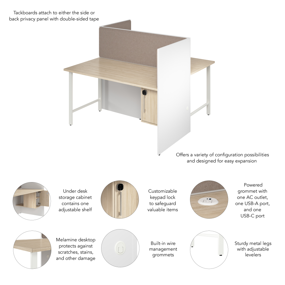 Shop Bush Business Furniture Hustle 60-inch 2 Person Office Cubicles with Locking Storage and Large Tackboards, Image 06, HUS023WHNE, #color_white/natural elm