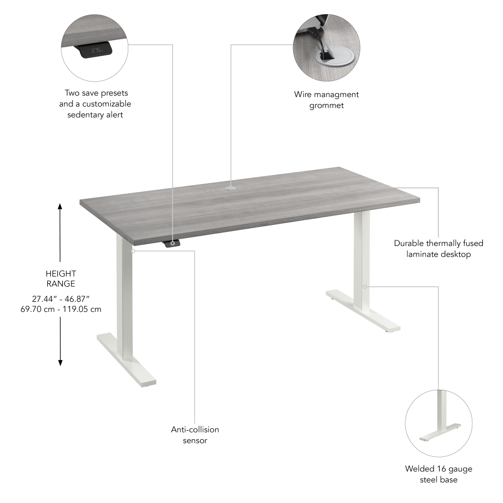 Shop Bush Business Furniture Move 60 Series 60W x 30D Electric Height Adjustable Standing Desk, Image 06, M6S6030PGWK, #color_platinum gray/white powder coat