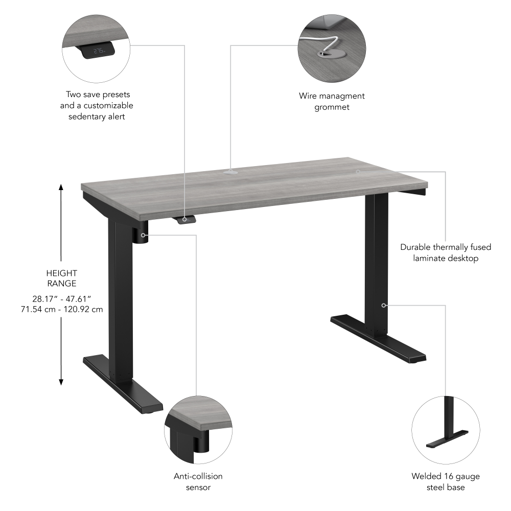 Shop Bush Business Furniture Move 40 Series 48W x 24D Electric Height Adjustable Standing Desk, Image 06, M4S4824PGBK, #color_platinum gray/black powder coat