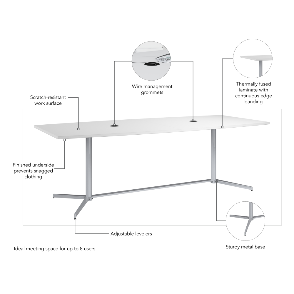 Shop Bush Business Furniture 96-inch Office Conference Table with Metal Base, Image 05, 99TBM96WHSVK, #color_white