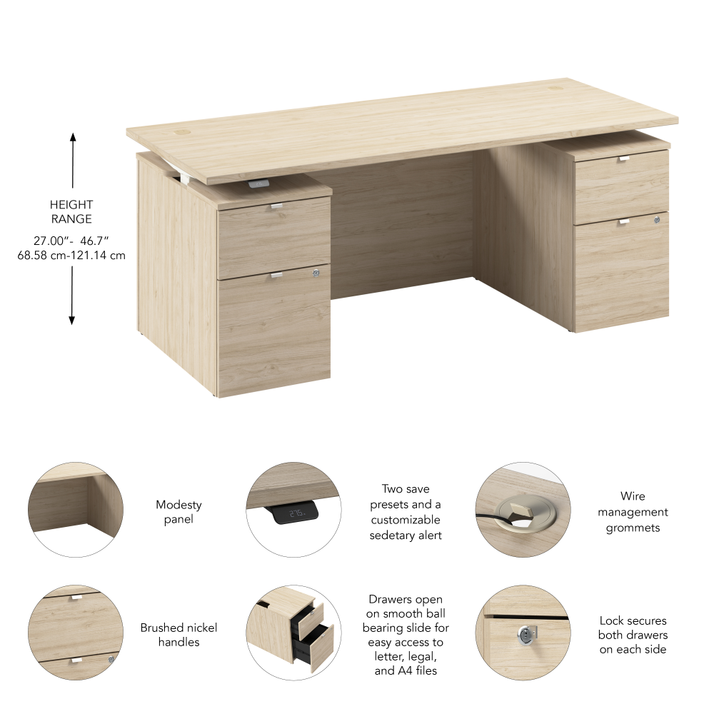 Shop Bush Business Furniture Stratus 72W x 30D Electric Standing Desk with Drawers and Modesty Panel, Image 07, SUT012NE, #color_natural elm
