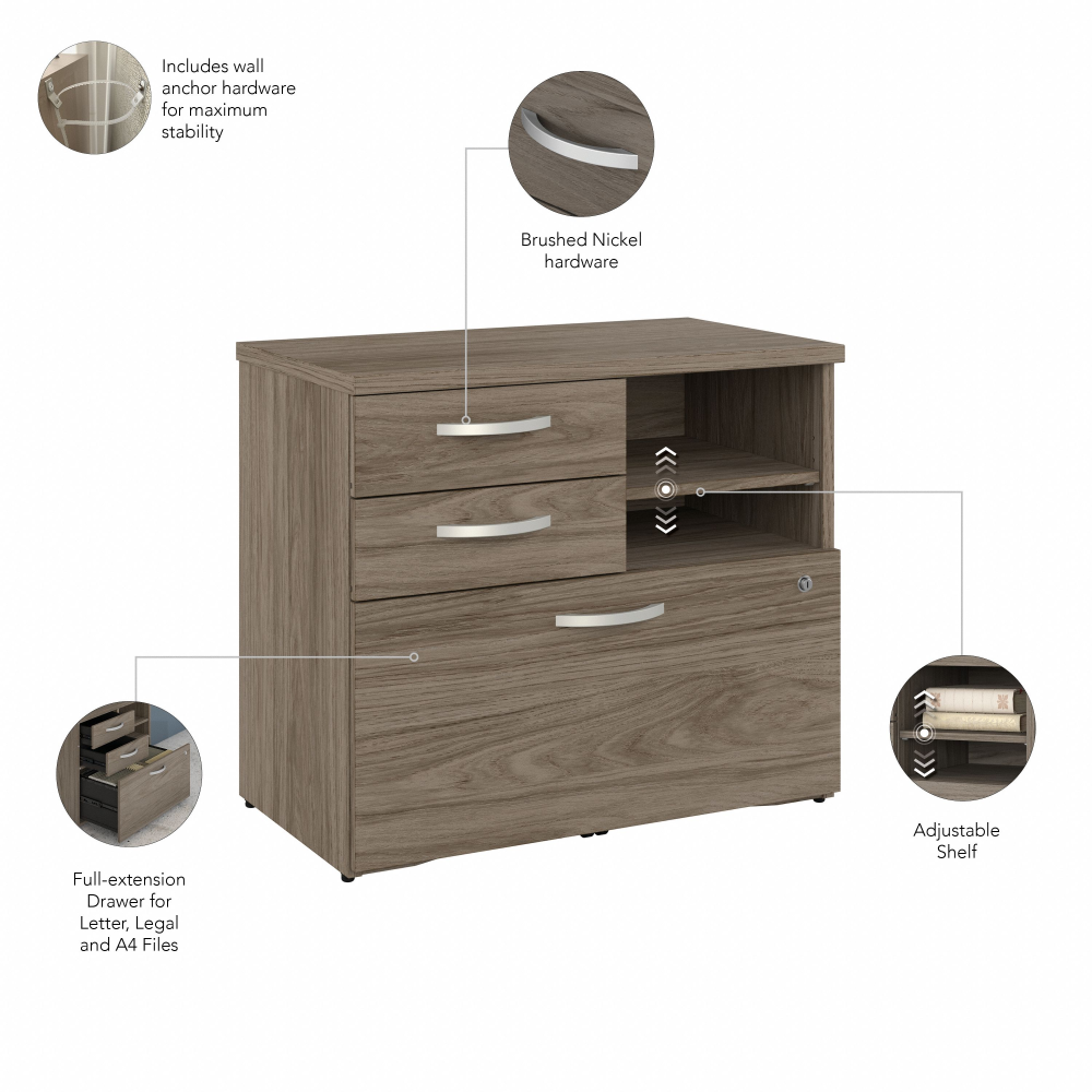 Shop Bush Business Furniture Hybrid Office Storage Cabinet with Drawers and Shelves, Image 07, HYF130MHSU-Z, #color_modern hickory