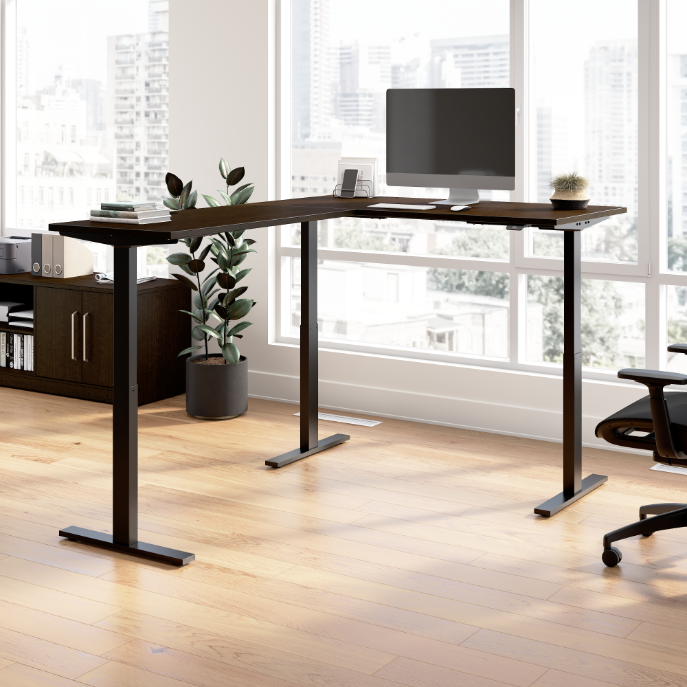 Shop Bush Business Furniture Move 60 Series 60W Height Adjustable L Shaped Standing Desk, Image 02, M6SL6078MRBK, #color_mocha cherry/black powder coat