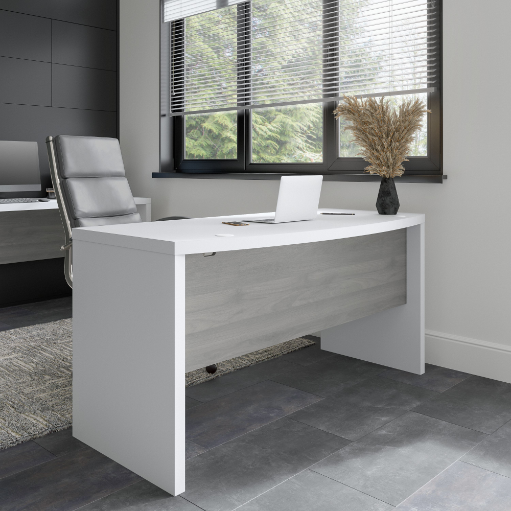 Shop Bush Business Furniture Echo 60W Bow Front Desk, Image 02, KI60505-03, #color_pure white/modern gray