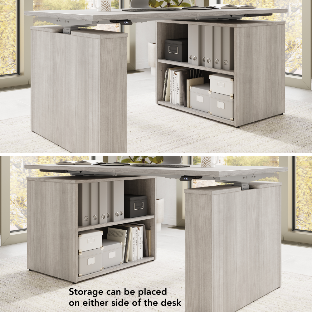 Shop Bush Business Furniture Stratus 60W x 30D Electric Height Adjustable Standing Desk with Bookcase, Image 06, SUT005PG, #color_platinum gray