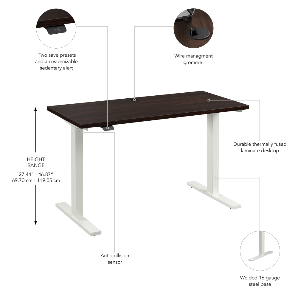 Shop Bush Business Furniture Move 60 Series 48W x 24D Electric Height Adjustable Standing Desk, Image 06, M6S4824BWWK, #color_black walnut/white powder coat