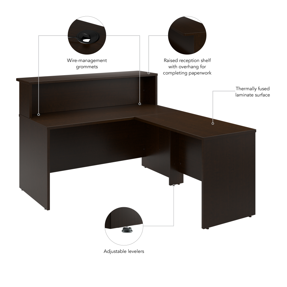 Shop Bush Business Furniture Arrive 60W x 72D L Shaped Reception Desk with Shelf, Image 08, ARV003MR, #color_mocha cherry