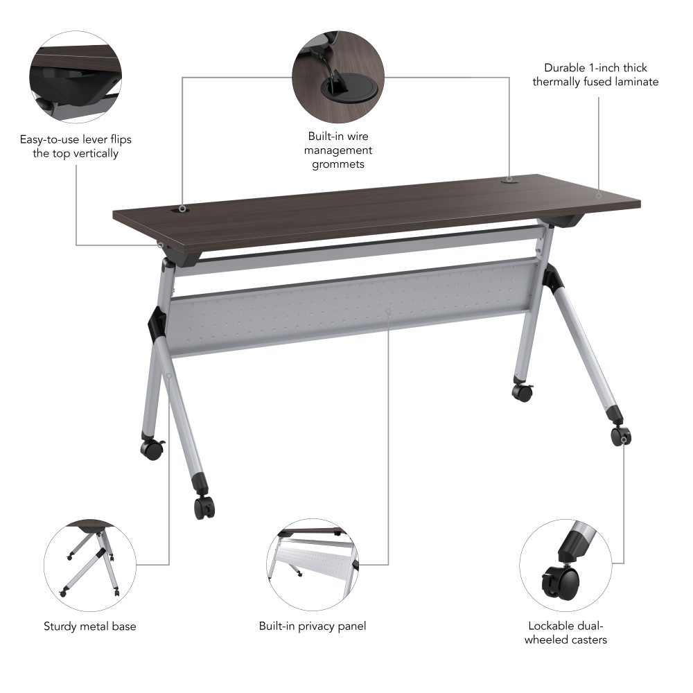 Shop Bush Business Furniture Envision 60W Folding Training Table, Image 06, NVW160SGK, #color_storm gray/cool gray metallic