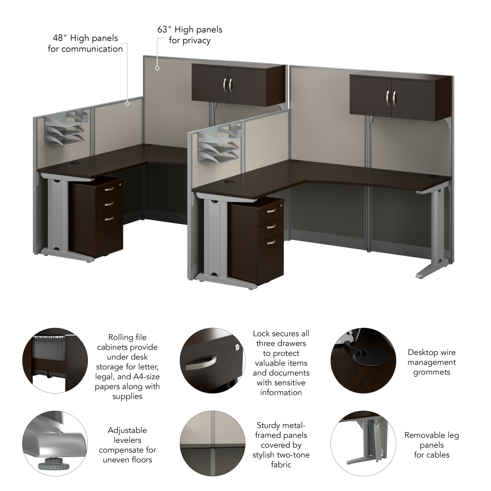 Shop Bush Business Furniture Office in an Hour 2 Person L Shaped Cubicle Desks with Storage, Drawers, and Organizers, Image 06, OIAH008MR, #color_mocha cherry