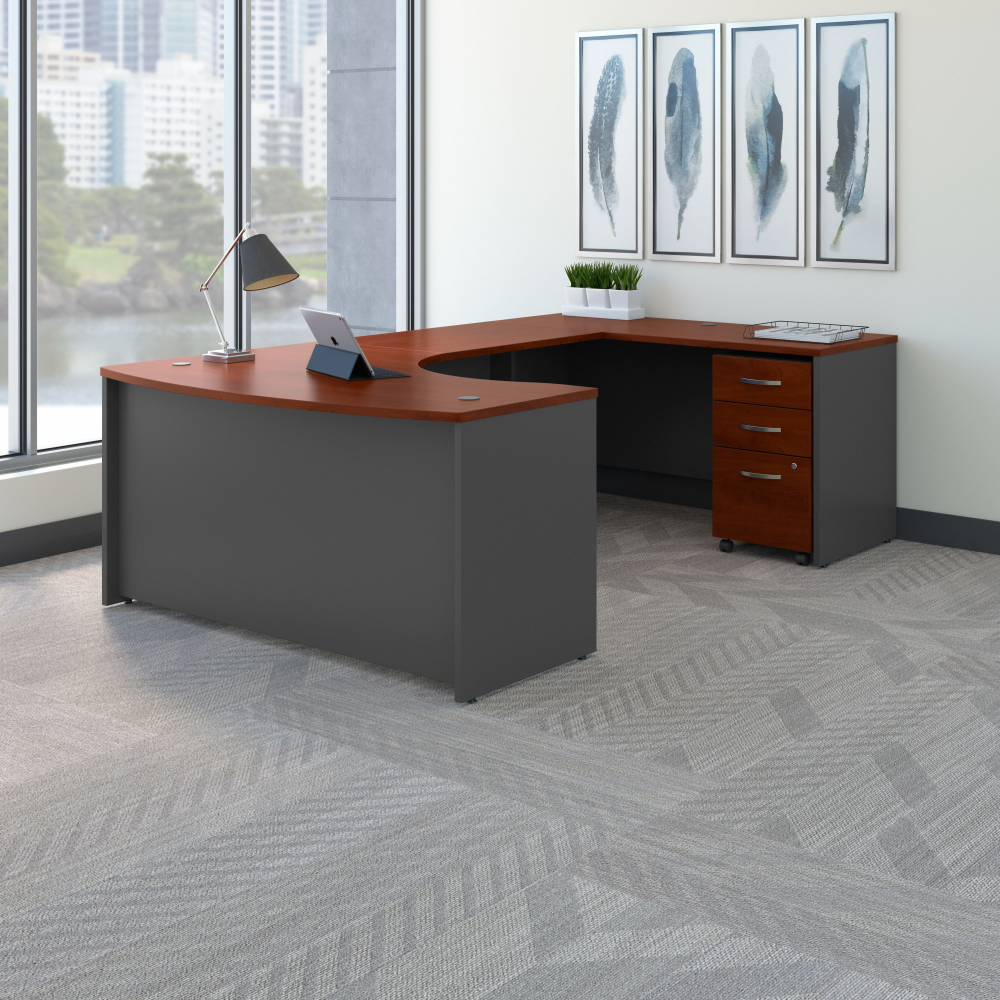 Shop Bush Business Furniture Series C 60W Right Handed Bow Front U Shaped Desk with Mobile File Cabinet, Image 02, SRC089HCSU, #color_hansen cherry/graphite gray