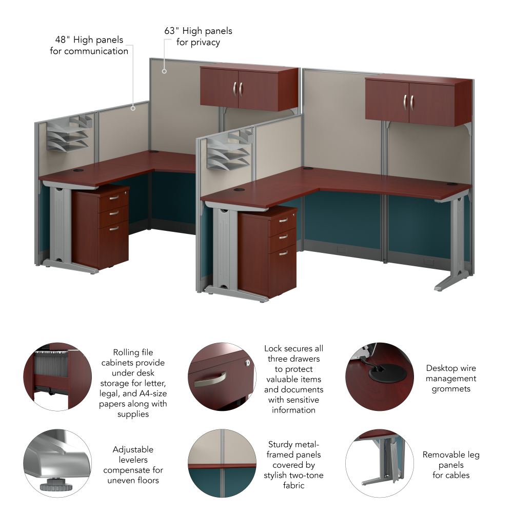 Shop Bush Business Furniture Office in an Hour 2 Person L Shaped Cubicle Desks with Storage, Drawers, and Organizers, Image 07, OIAH008HC, #color_hansen cherry