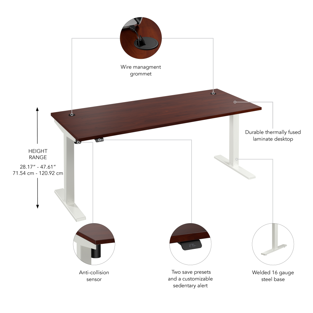 Shop Bush Business Furniture Move 40 Series 72W x 30D Electric Height Adjustable Standing Desk, Image 06, M4S7230HCWK, #color_hansen cherry/white powder coat