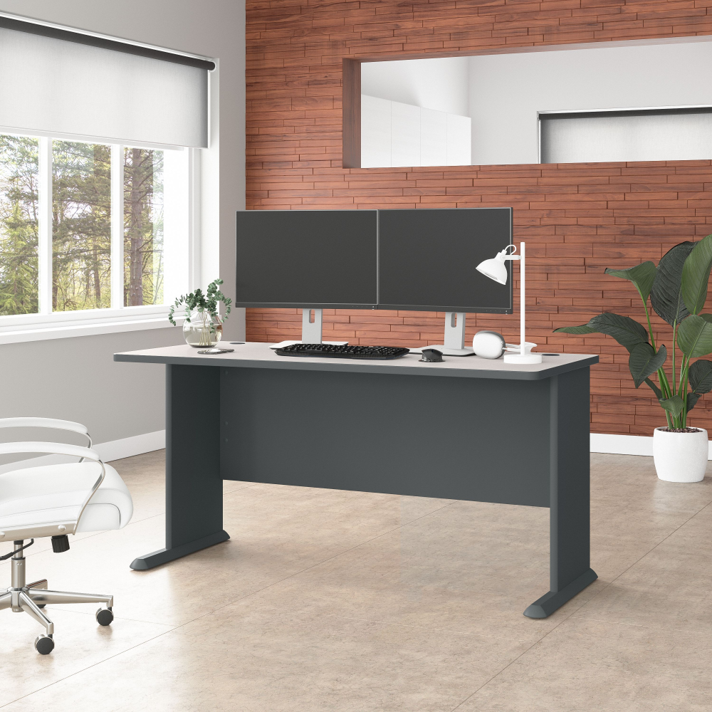 Shop Bush Business Furniture Series A 60W Desk, Image 02, WC8460A, #color_slate/white spectrum
