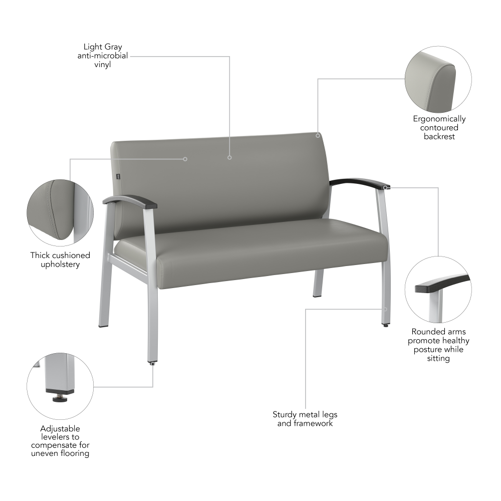 Shop Bush Business Furniture Arrive Waiting Room Loveseat with Arms, Image 08, CH3903GVL-03, #color_light gray vinyl