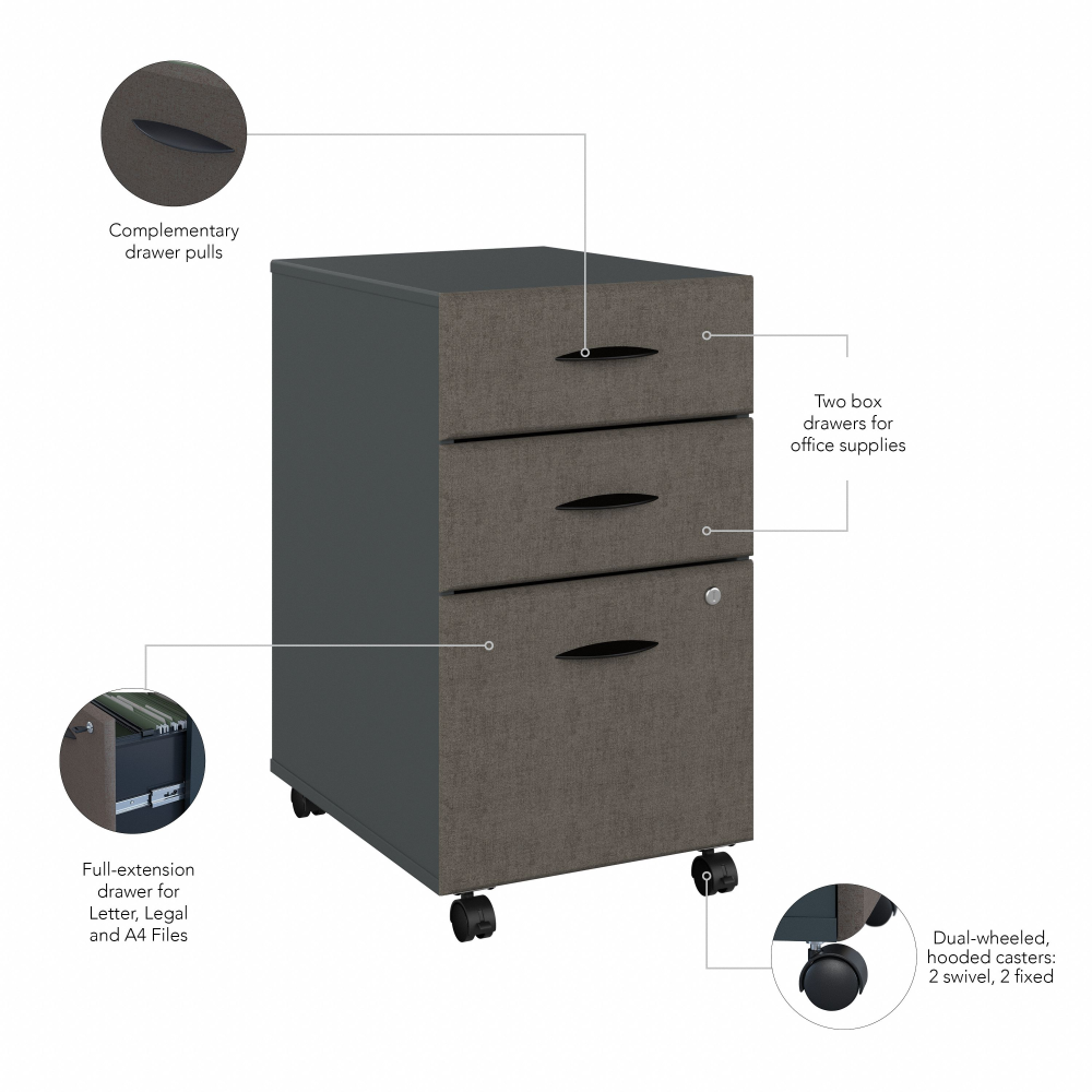 Shop Bush Business Furniture Series A 3 Drawer Mobile File Cabinet, Image 08, WC84853PSU, #color_slate