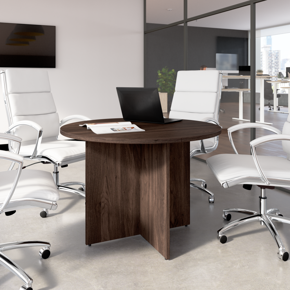 Shop Bush Business Furniture 42-inch Round Conference Table with Wood Base, Image 02, 99TB42RBW, #color_black walnut