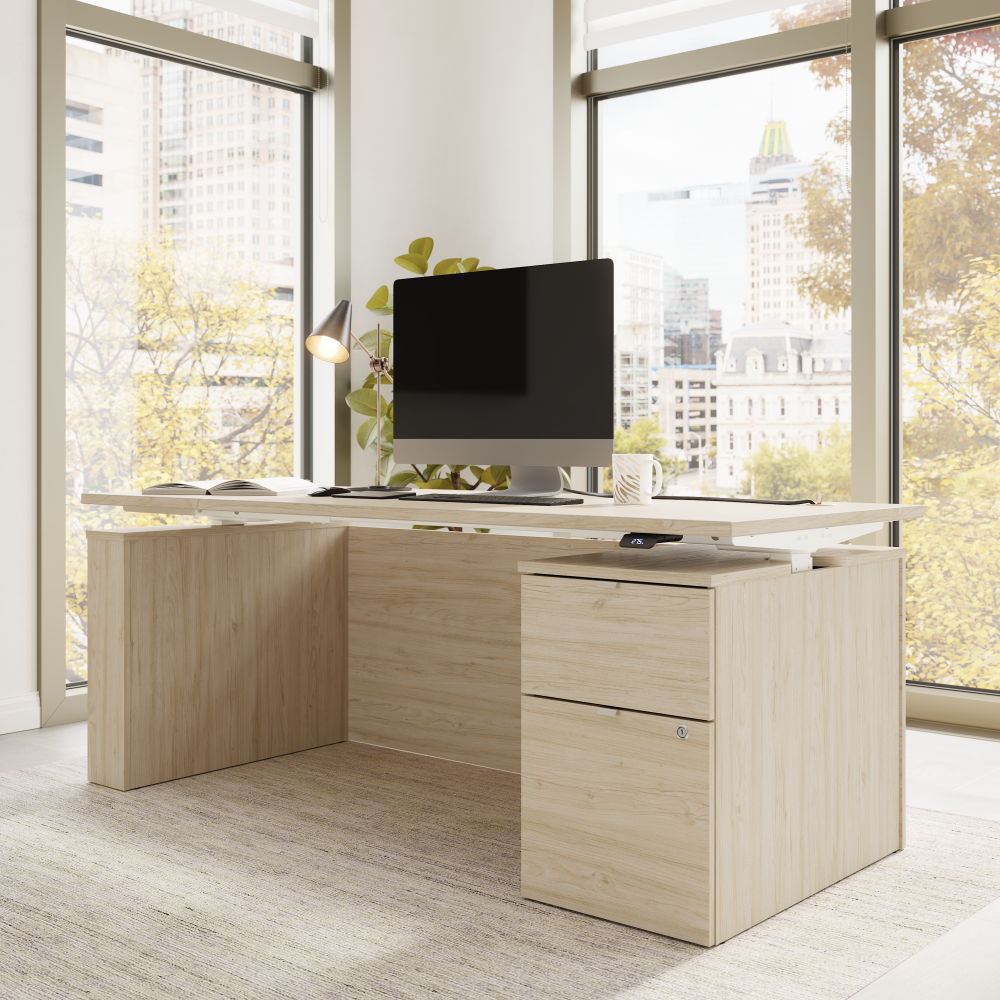 Shop Bush Business Furniture Stratus 72W x 30D Eletric Height Adjustable Standing Desk with File Cabinet, Image 04, SUT008NE, #color_natural elm