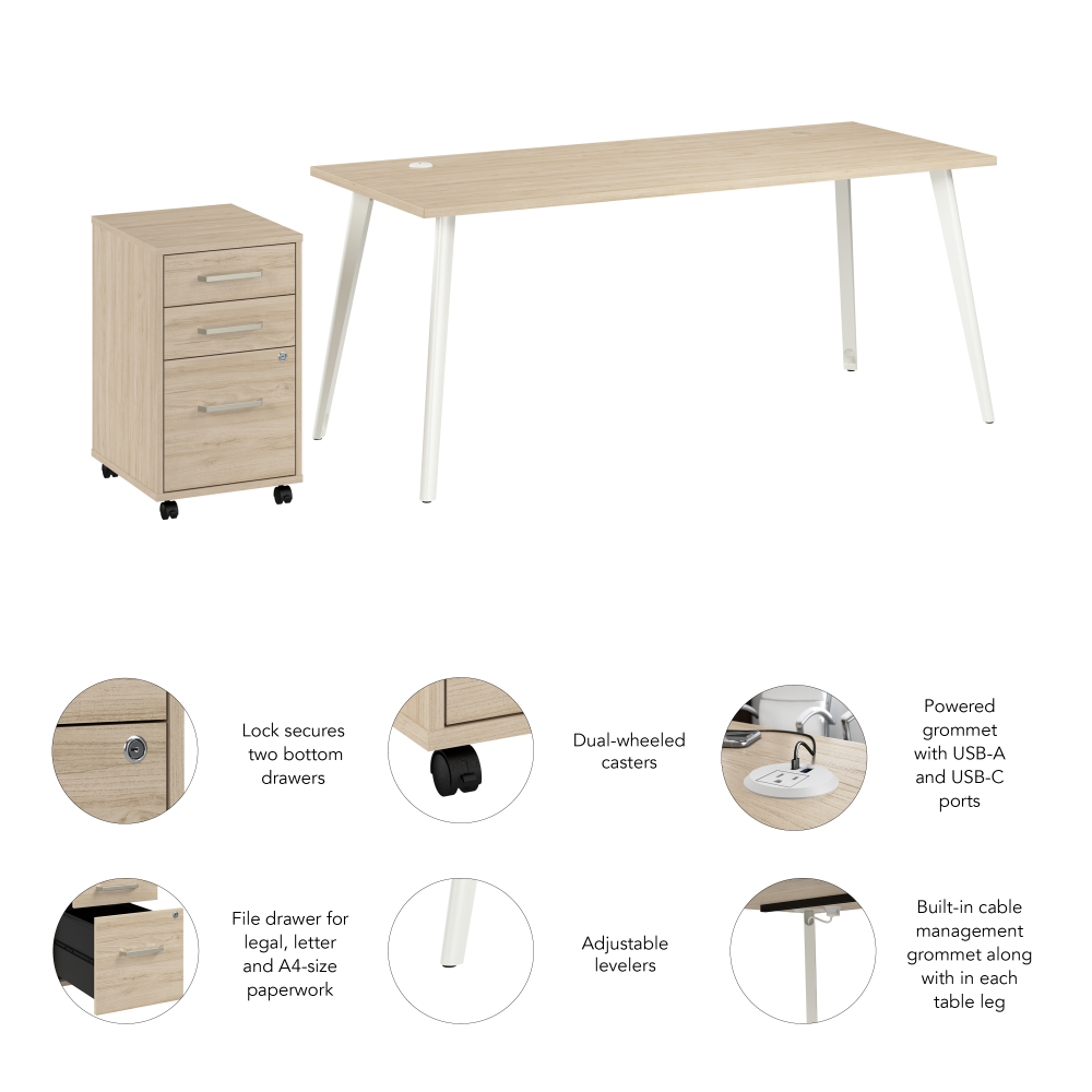 Shop Bush Business Furniture Vista 72W Desk with Splayed Metal Legs and 3 Drawer Mobile File Cabinet, Image 06, VST001NESU, #color_natural elm