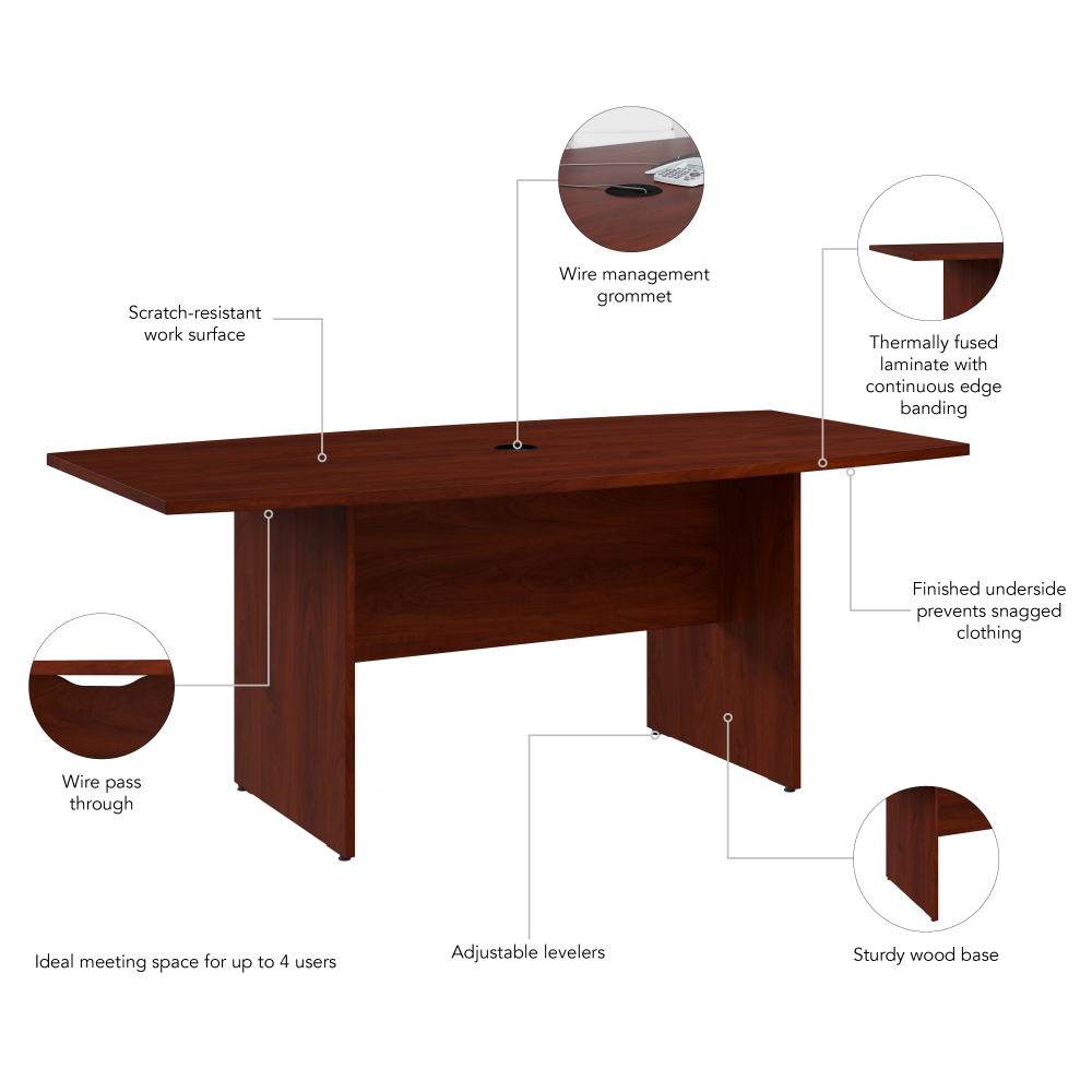 Shop Bush Business Furniture 72-inch Office Conference Table with Wood Base, Image 06, 99TB7236HC, #color_hansen cherry
