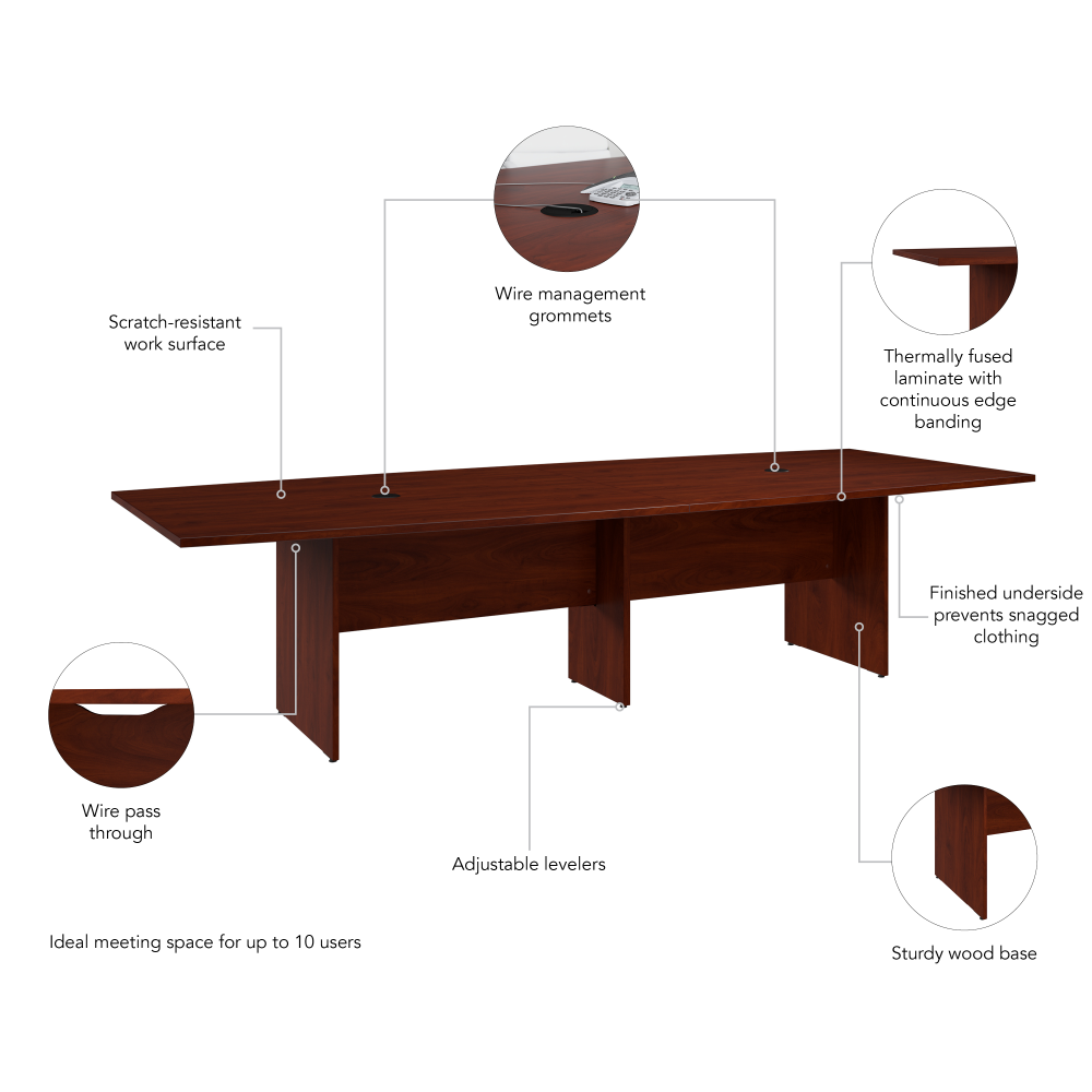 Shop Bush Business Furniture 120-inch Office Conference Table with Wood Base, Image 06, 99TB12048HCK, #color_hansen cherry