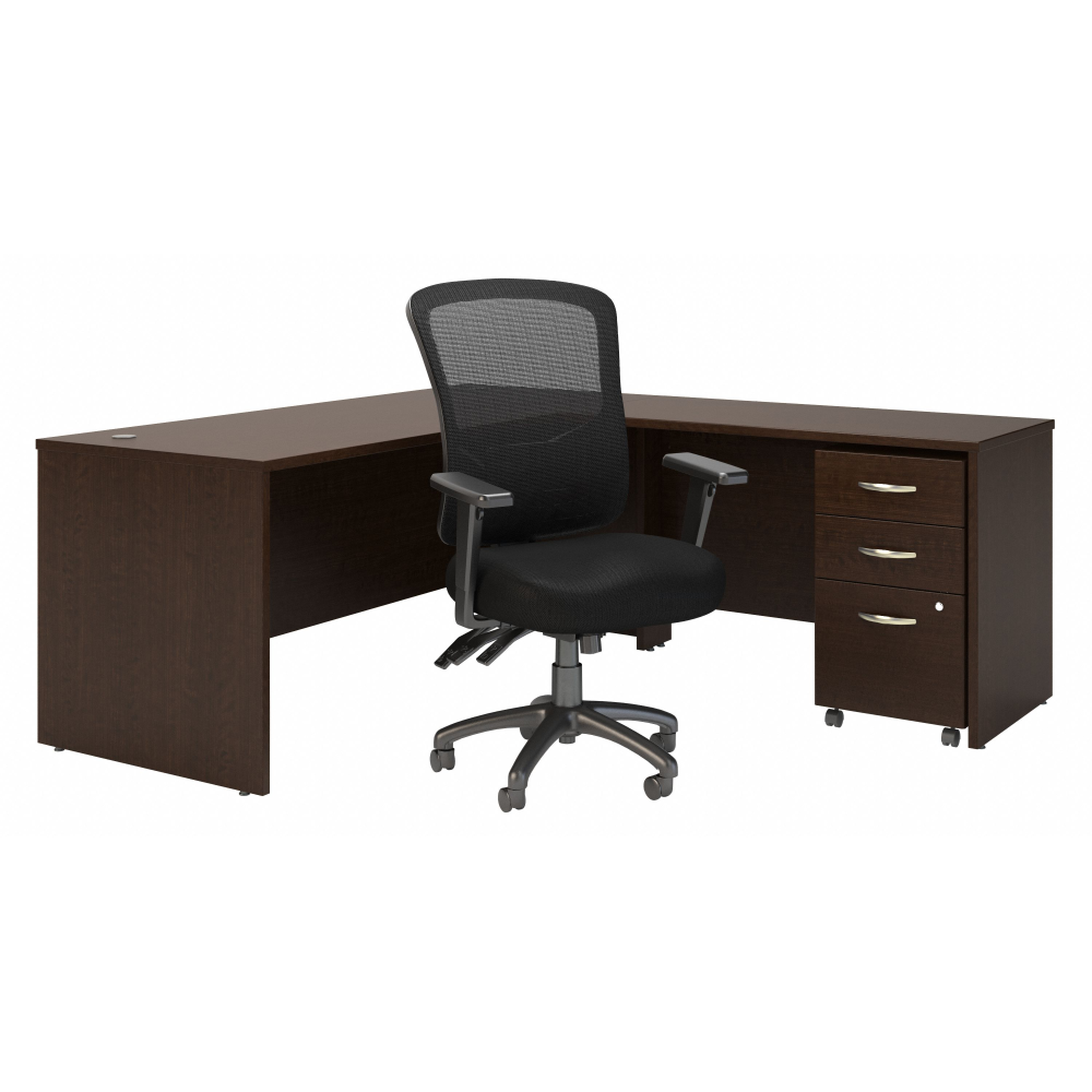 Shop Bush Business Furniture Series C 72W L Shaped Desk with Mobile File Cabinet and High Back Multifunction Office Chair, Image 01, SRC131MRSU, #color_mocha cherry